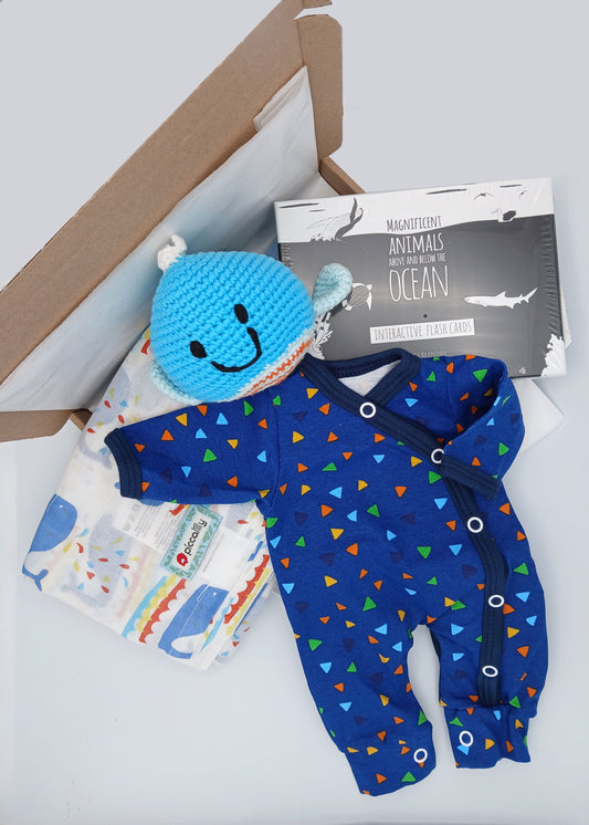 A nod to the Ocean Gift Box with Outfit - Toy, Muslin, Flash Cards & Sleepsuit Gift Set Little Mouse Baby Clothing & Gifts 