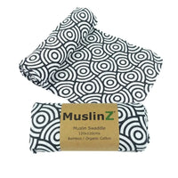 MuslinZ Bamboo/Organic Cotton Swaddle Blanket Black Swirl - 120x120cm Muslin Muslinz 