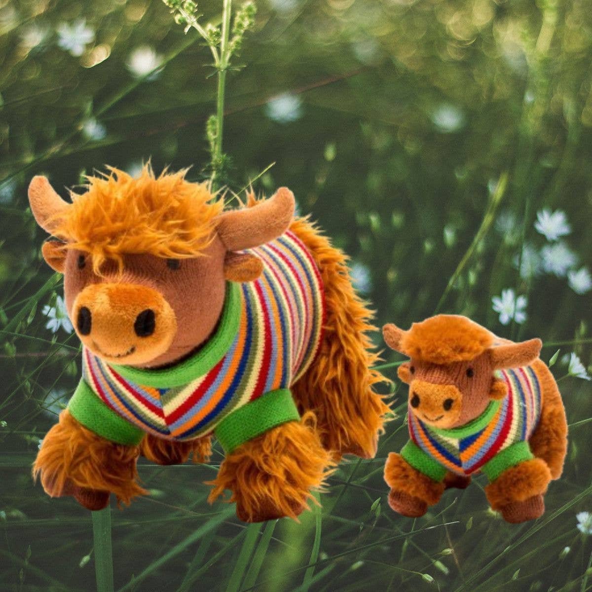 Best Years Ltd - Highland Cow Baby Rattle with Knitted Stripe Jumper