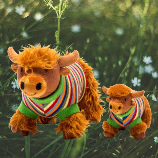 Best Years Ltd - Highland Cow Baby Rattle with Knitted Stripe Jumper