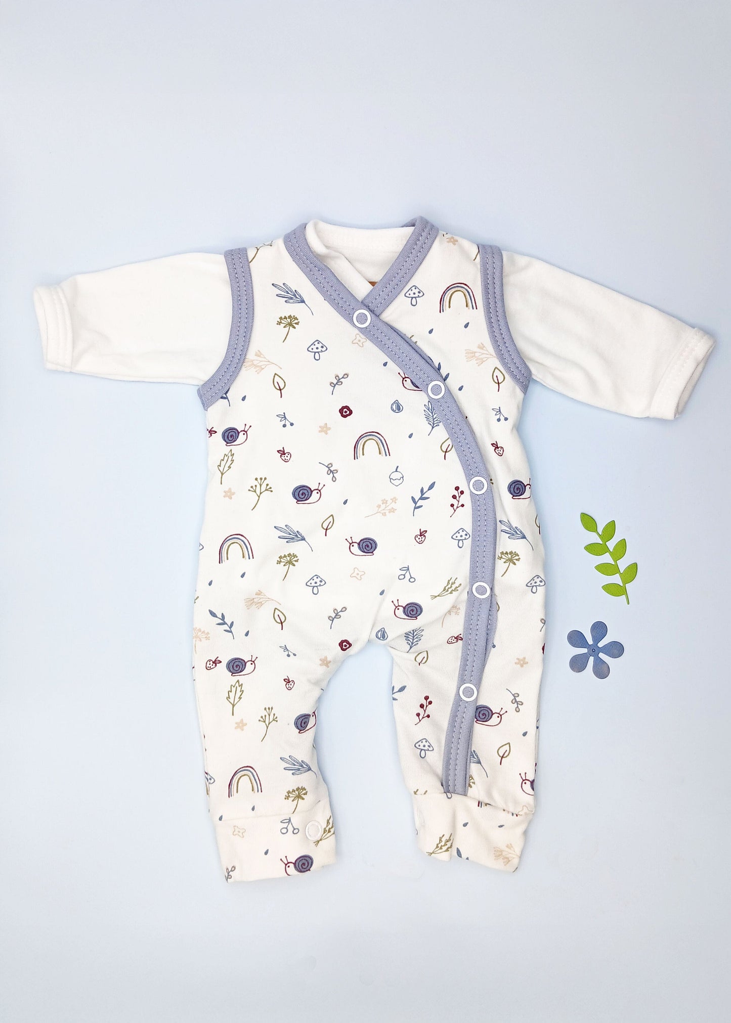 Dungaree & Top Set, Acorn Wood (Blue Trim) Dungaree Tiny & Small 