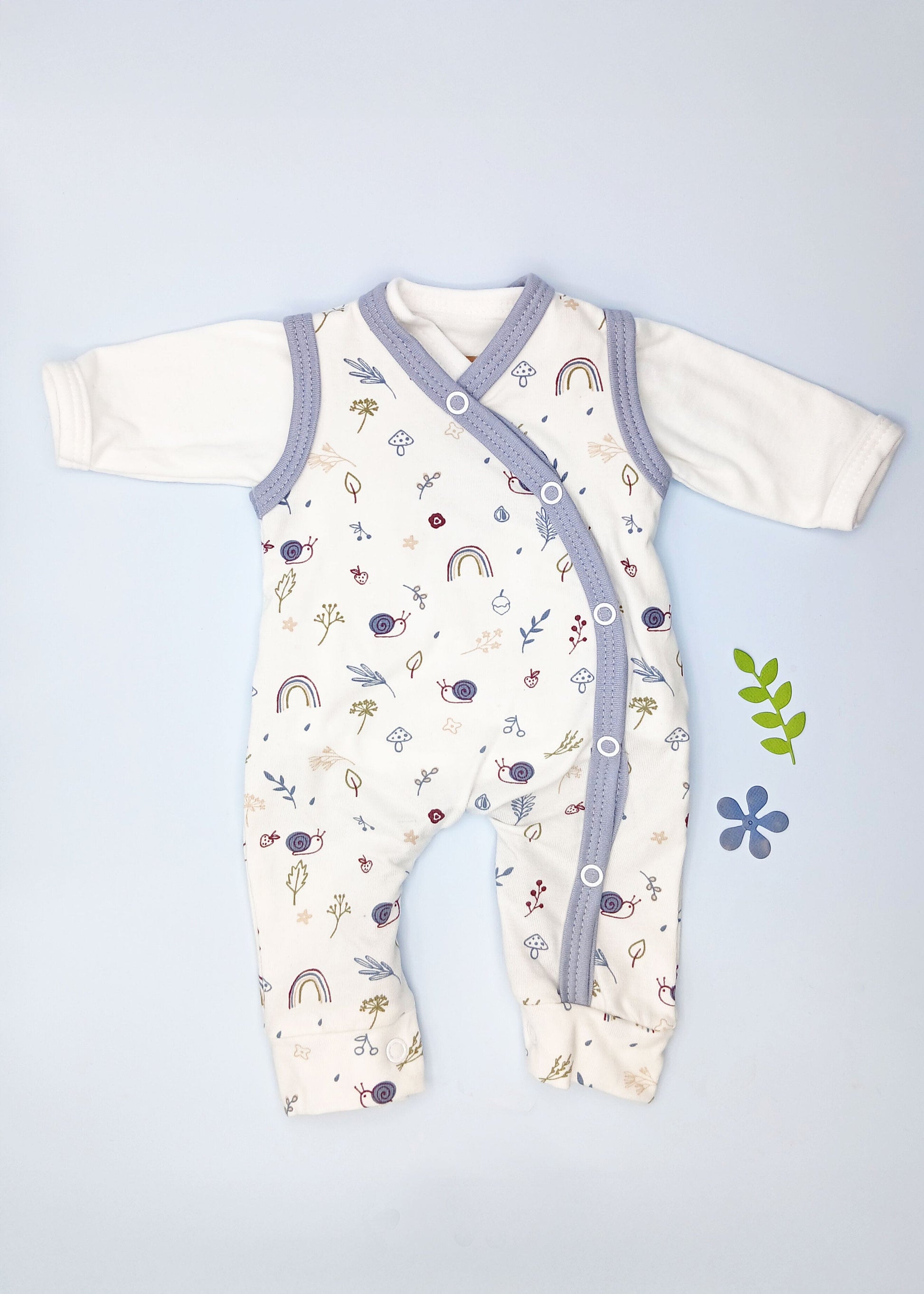 Dungaree & Top Set, Acorn Wood (Blue Trim) Dungaree Tiny & Small 