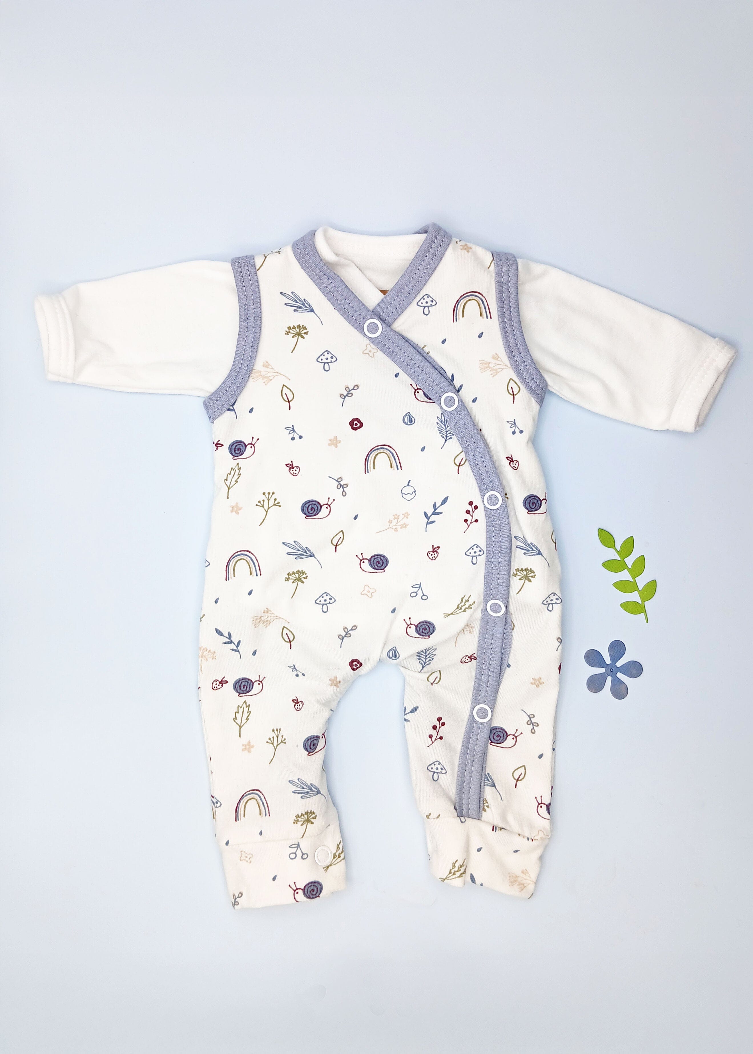 Dungaree & Top Set, Acorn Wood (Blue Trim) Dungaree Tiny & Small 
