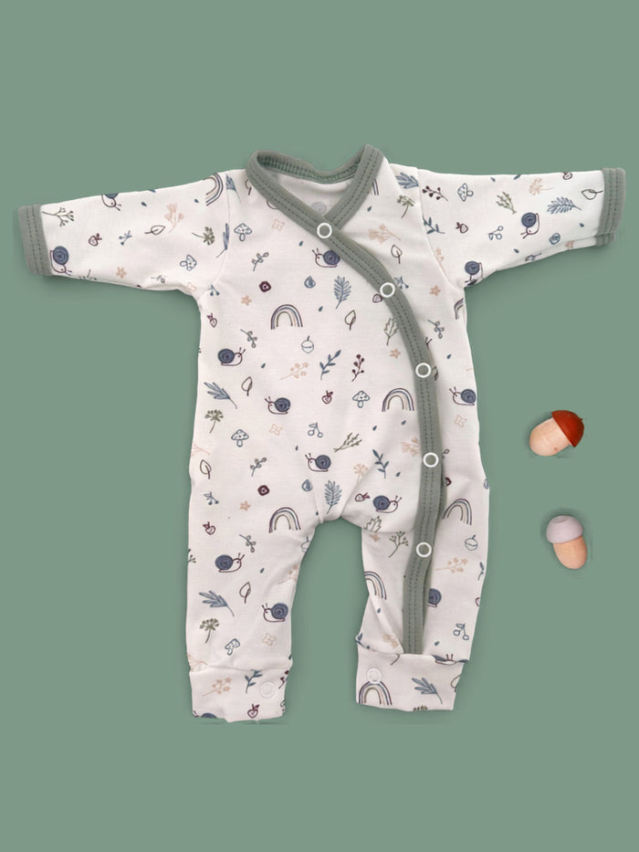 Prem Baby Sleepsuit, Acorn Wood  - Khaki Trim