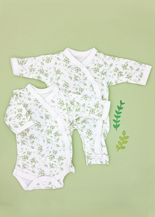 Apple Floral Bundle - Sleepsuit & Bodysuit, 100% Organic Cotton Set Tiny & Small 