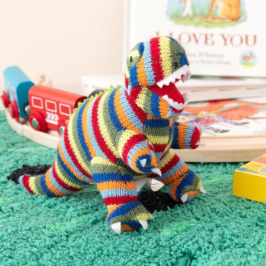 Knitted Stripe T Rex Dinosaur Baby Rattle - WAITING FOR IT TO ARRIVE! Toy Best Years 