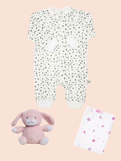 Pink and Flowery Gift Box - Babygrow, Toy & Muslin Gift Set Little Mouse Baby Clothing & Gifts 
