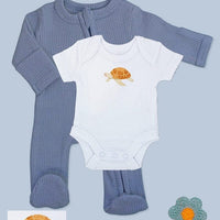 Blue zipped Sleepsuit & Turtle Motif Bodysuit Set. Set Little Dreamer 