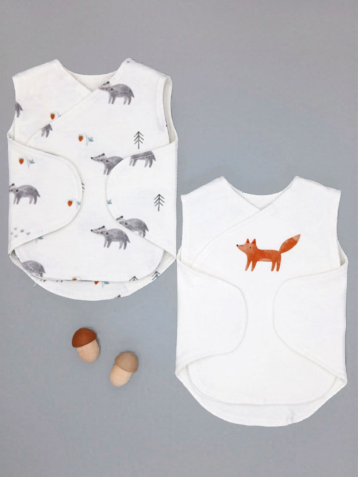 NICU Vest 2 Pack, Organic Cotton, Brave Badger & Clever Fox