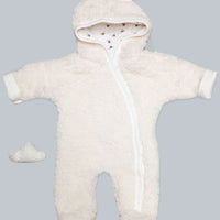 Tiny & Small Fluffy Pramsuit - Cream with Busy Bee Fabric Hood Snowsuit / Pramsuit Tiny & Small 