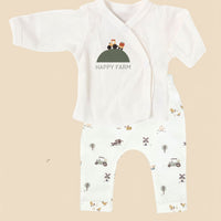 Organic Cotton Premature Baby Wrap Top & Trouser Set - Happy Farm Top & Trousers Tiny & Small 