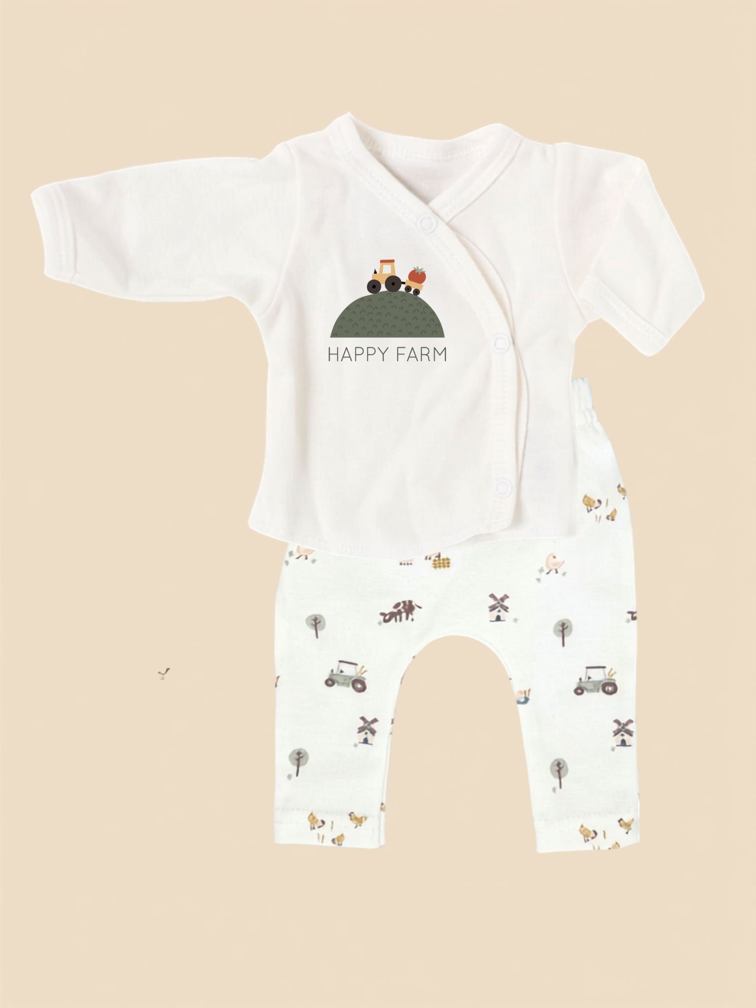 Organic Cotton Premature Baby Wrap Top & Trouser Set - Happy Farm Top & Trousers Tiny & Small 