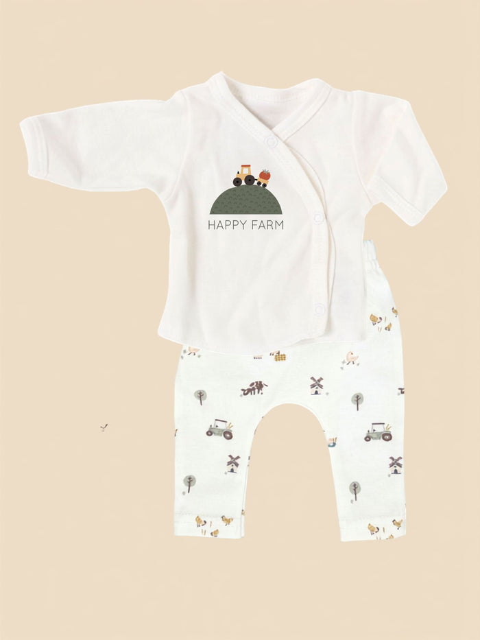 Organic Cotton Premature Baby Wrap Top & Trouser Set - Happy Farm
