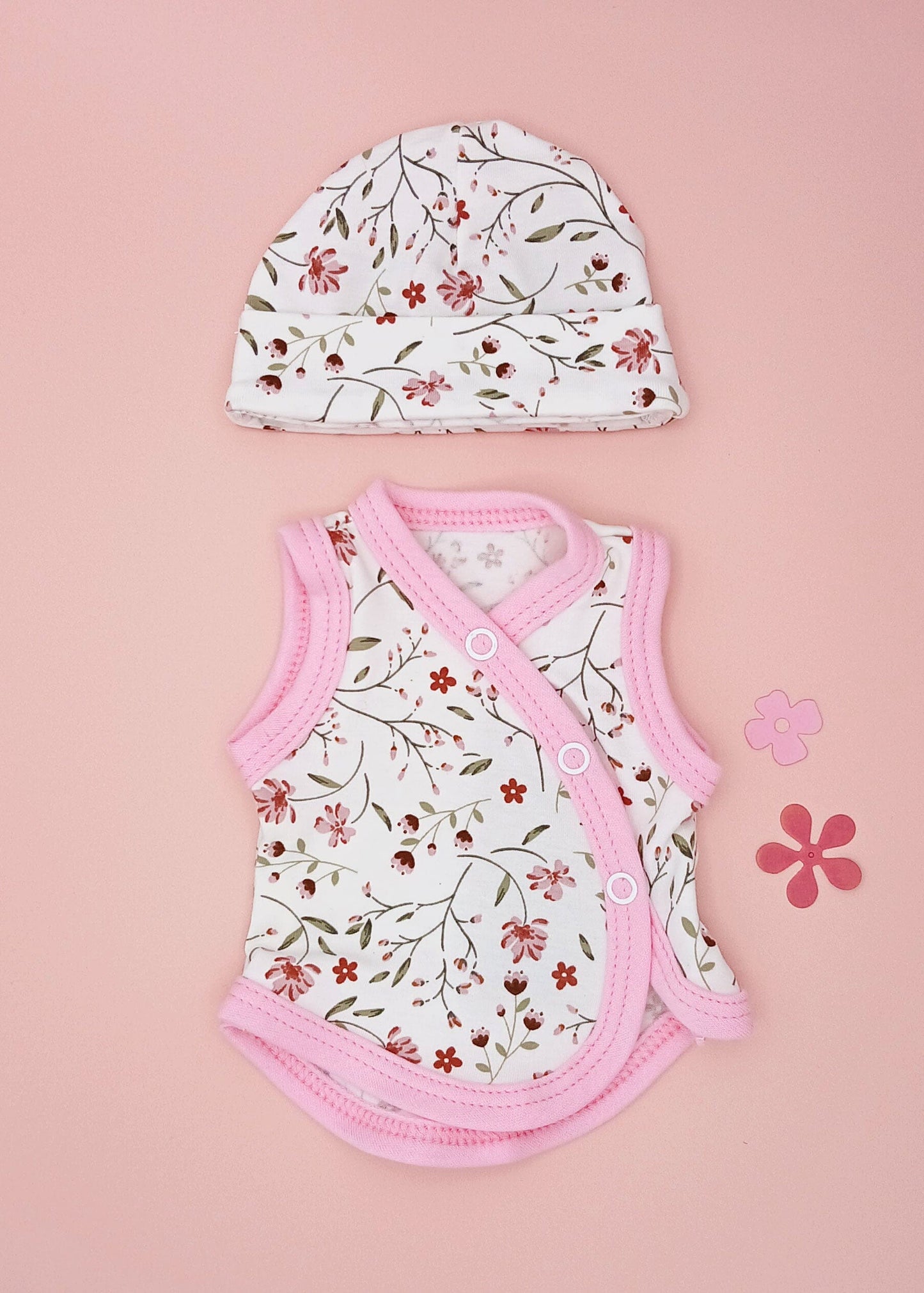 Incubator Vest & Round Hat Set, Blossom - Bright Trim Incubator Vest & Hat Set Tiny & Small 