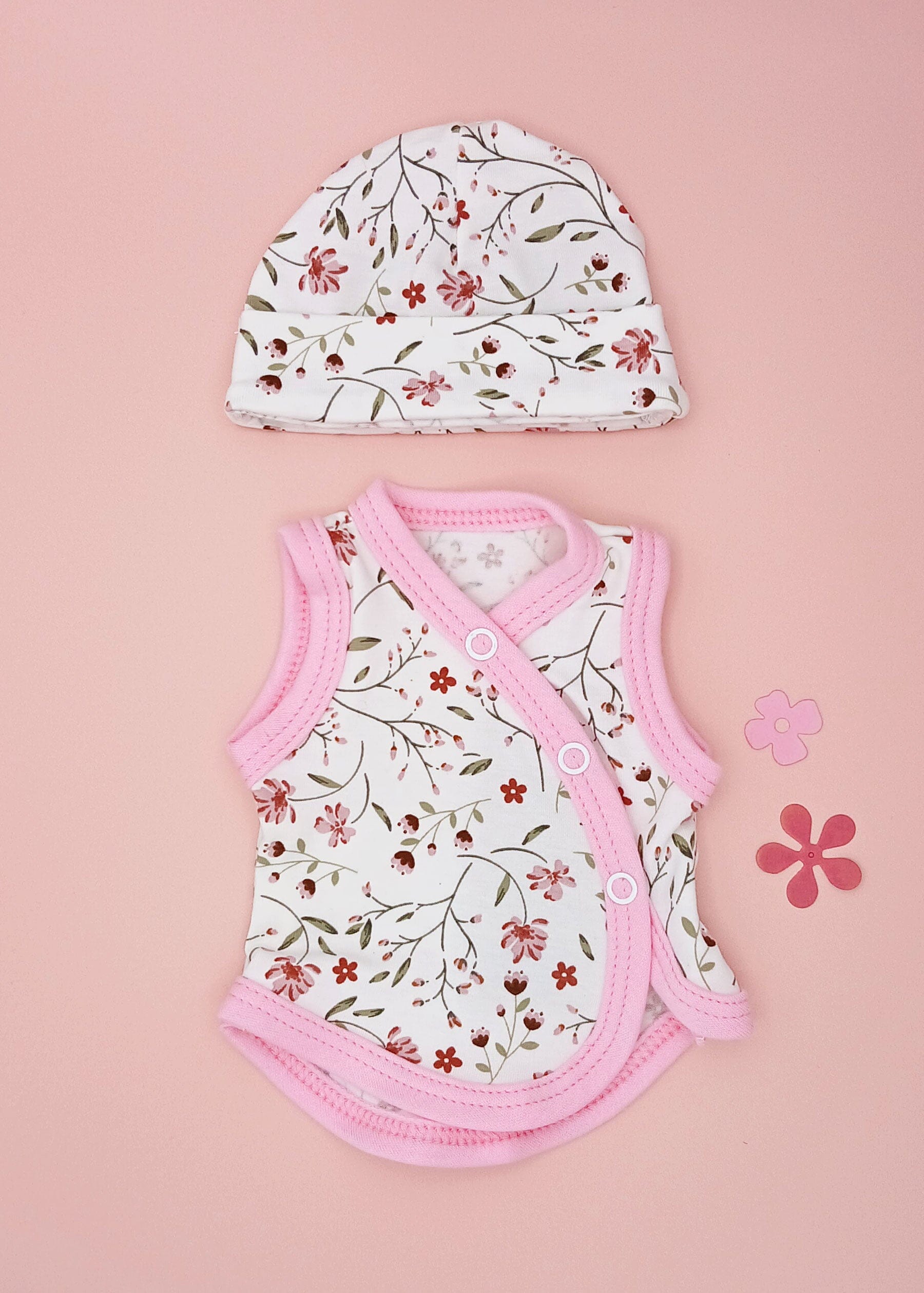 Incubator Vest & Round Hat Set, Blossom - Bright Trim Incubator Vest & Hat Set Tiny & Small 