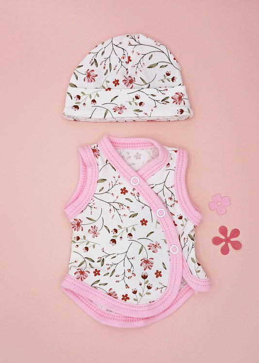 Incubator Vest & Round Hat Set, Blossom - Bright Trim Incubator Vest & Hat Set Tiny & Small 