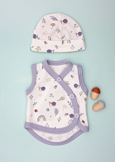 Incubator Vest & Round Hat Set - Blue Trim, Acorn Wood Incubator Vest & Hat Set Tiny & Small 