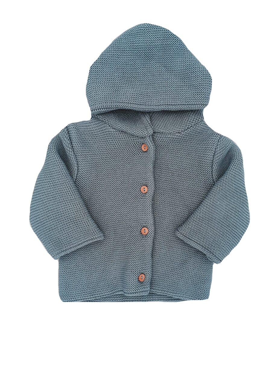 Slate Blue Knitted Baby Jacket (Tiny/Newborn & 0-3 Months) - Cardigan / Jacket - La Manufacture de Layette