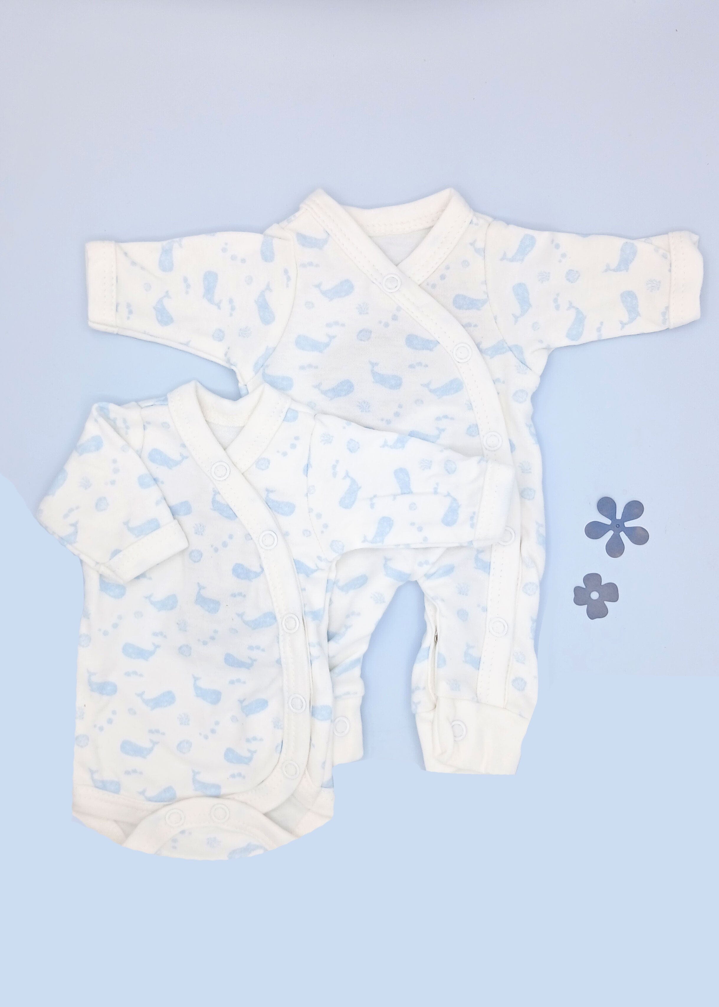 Ocean Blue Bundle - Sleepsuit & Bodysuit, 100% Organic Cotton Tiny & Small