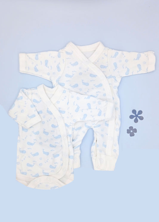 Ocean Blue Bundle - Sleepsuit & Bodysuit, 100% Organic Cotton Set Tiny & Small 