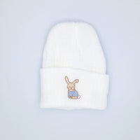Tiny Baby White Knitted Hat With Blue Rabbit Embroidery Little Mouse Baby Clothing & Gifts