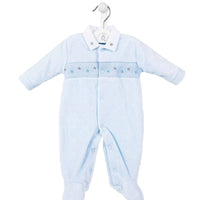 Blue star velour smocked sleepsuit Dandelion