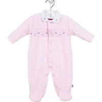 Pink star velour smocked sleepsuit Dandelion