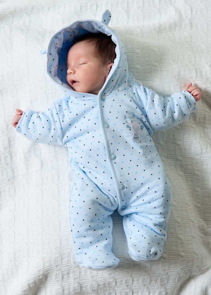 Blue Snowsuit, Bear Appliqué, Bear Ears on Hood