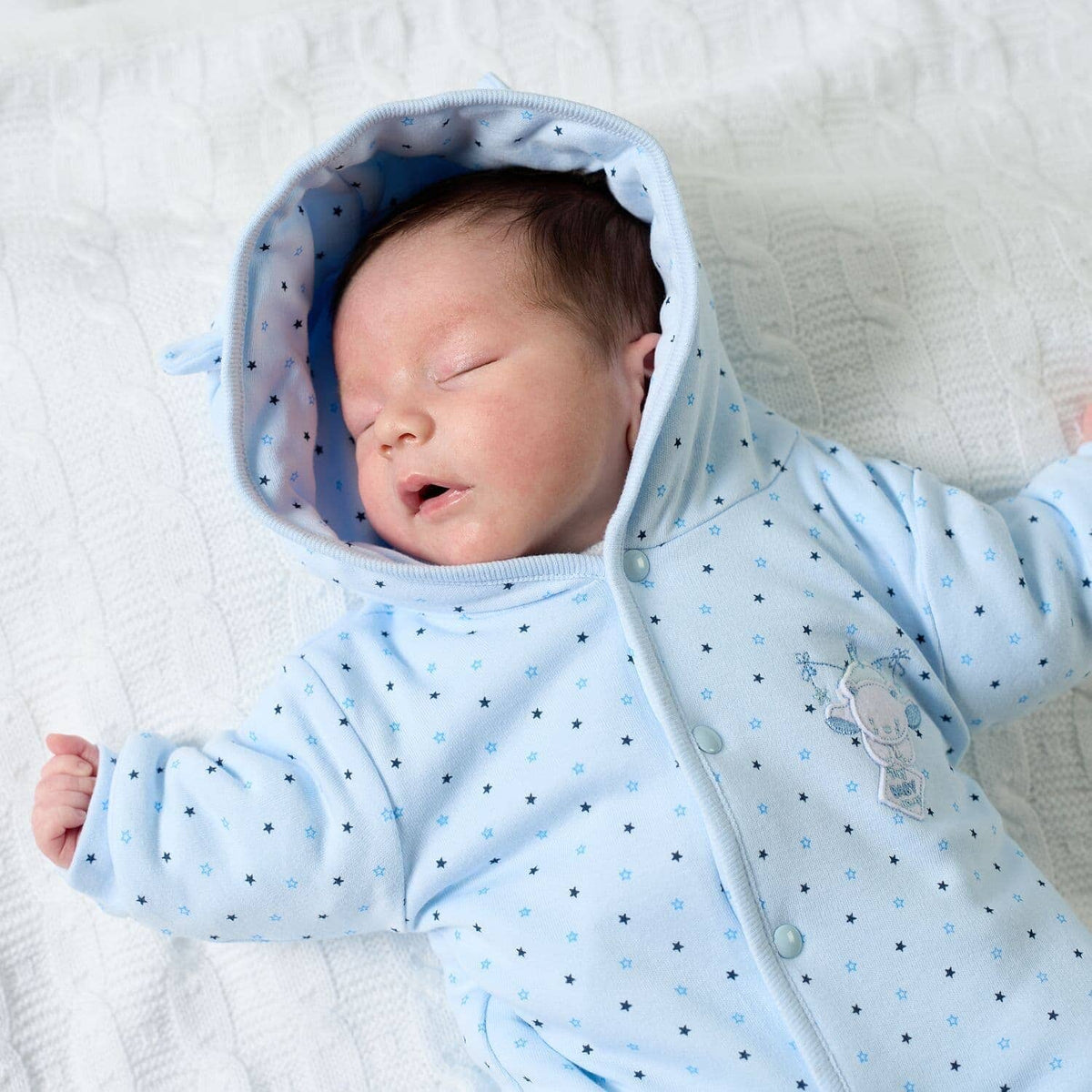 Blue Snowsuit, Bear Appliqué, Bear Ears on Hood