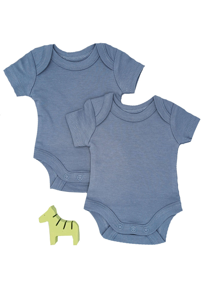 2 Pack 100% Organic Cotton Baby Bodysuit with Capped Sleeves - Blue