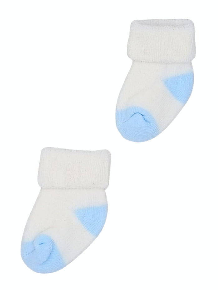 Blue & Cream Stay on Towelling Premature Baby Socks