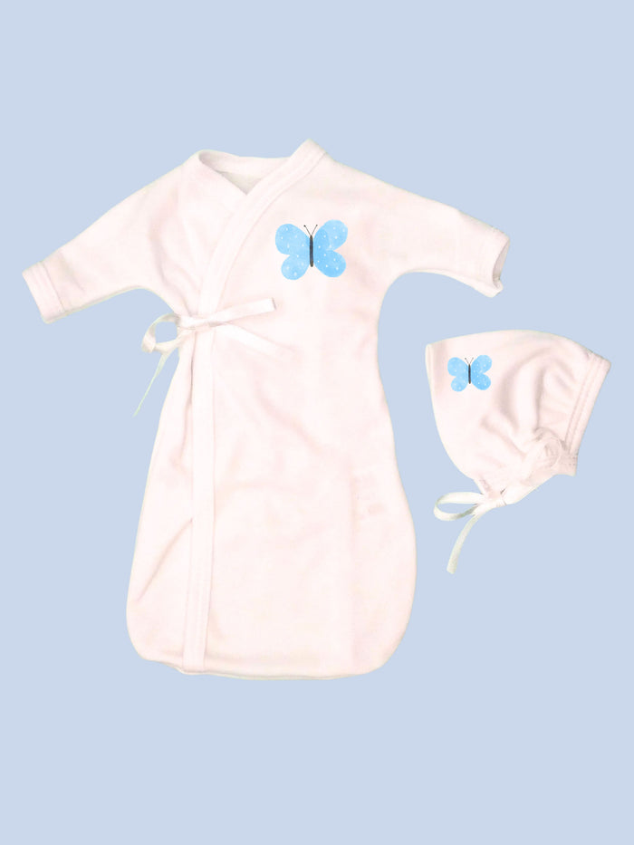 Blue Butterfly Baby Bereavement Gown & Bonnet, Organic (Burial Gown)