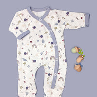 Prem Baby Sleepsuit, Acorn Wood - Blue Trim Sleepsuit / Babygrow Tiny & Small 