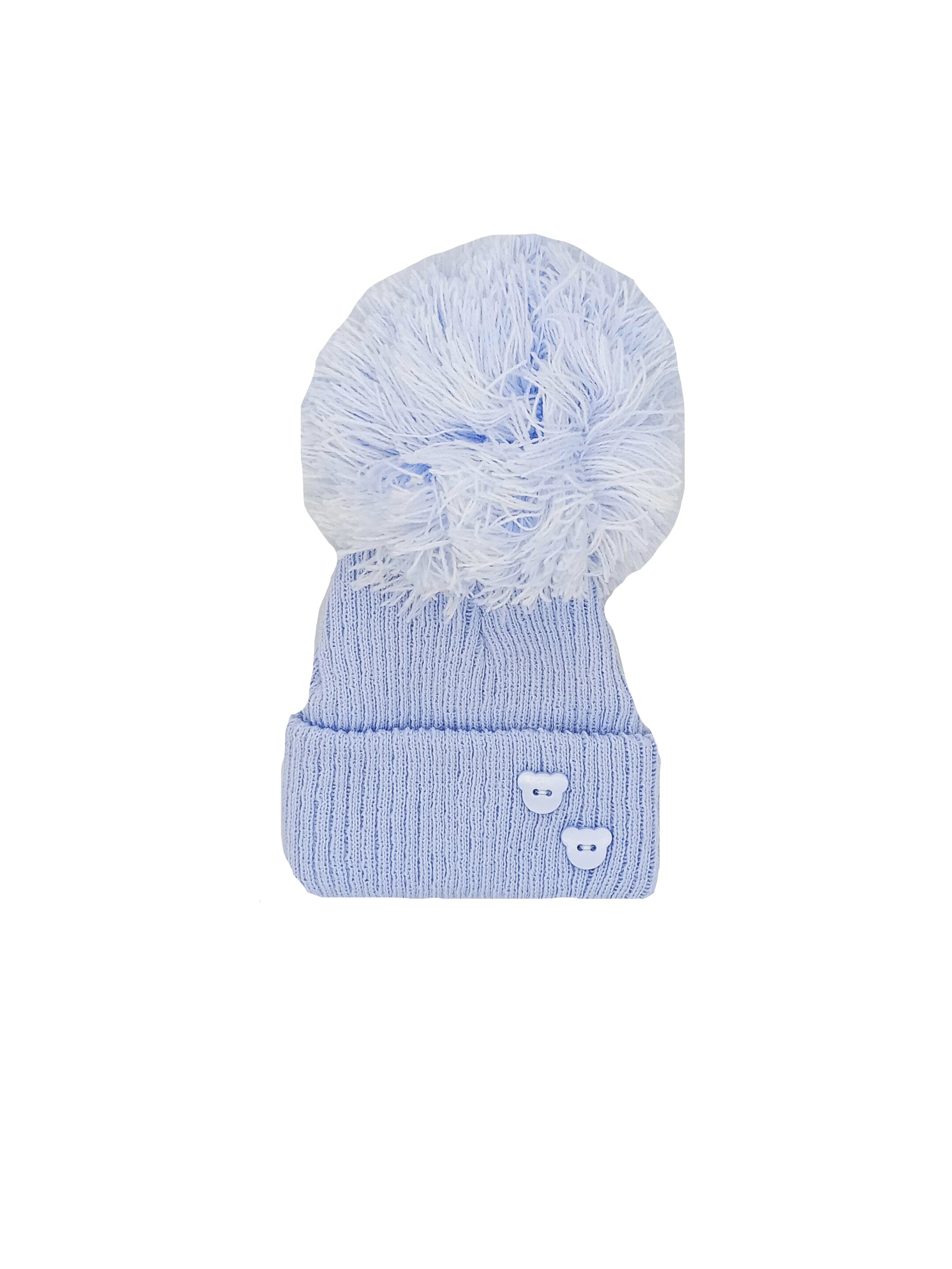 Blue Knitted Pom Pom Hat 5-8lb - Hat - Little Mouse Baby Clothing and Gifts Ltd
