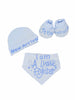 'Little Miracle' 3 Piece, Hat, Bib and Booties Set - Blue - Set - Soft Touch