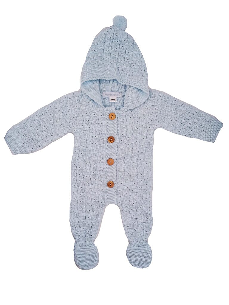 Tiny Baby Knitted suit, Blue - Snowsuit / Pramsuit - My Little Chick