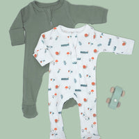 2 Pack Zipped Sleepsuits - Happy Snail and Caterpillar
