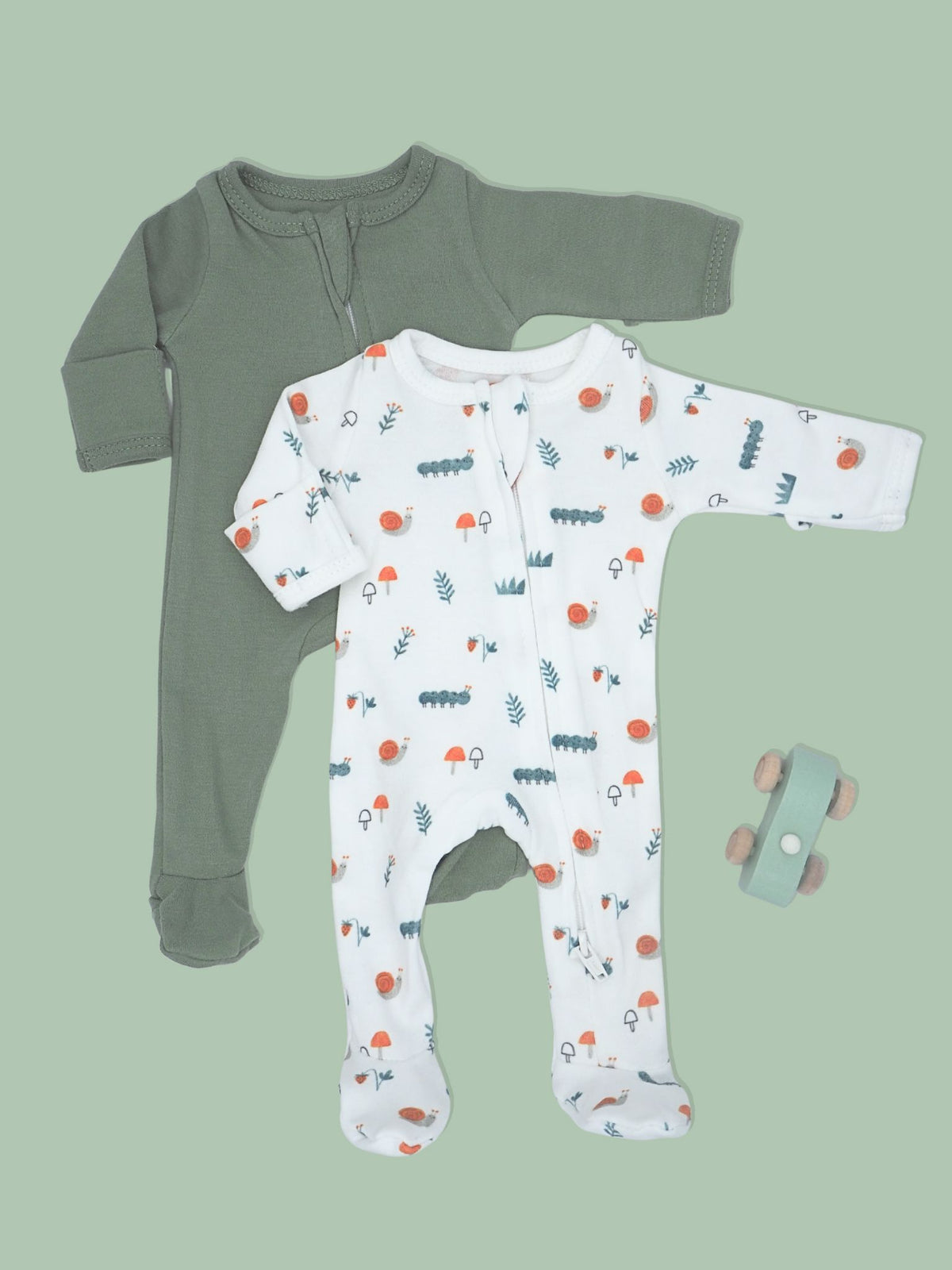 2 Pack Zipped Sleepsuits - Happy Snail and Caterpillar