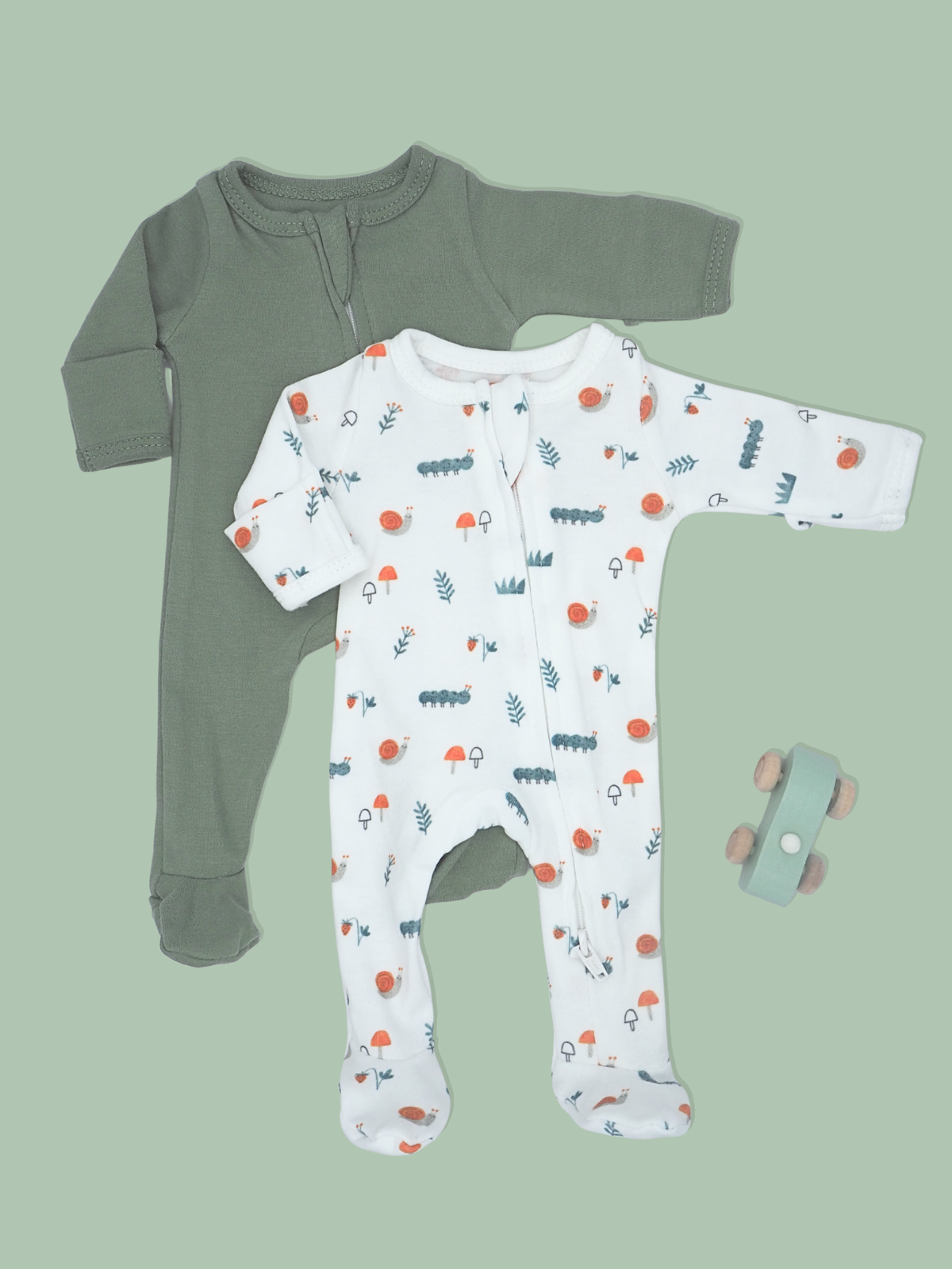 2 Pack Zipped Sleepsuits - Happy Snail and Caterpillar