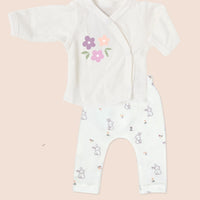 WORK IN PROGRESS! Organic Cotton Premature Baby Wrap Top, Trouser Set & Socks- Flower Bunny Top & Trousers Tiny & Small 