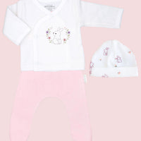 Flower Bunny 100% Cotton Premature Top, Trouser & Hat Set - Grey or Pink Trousers
