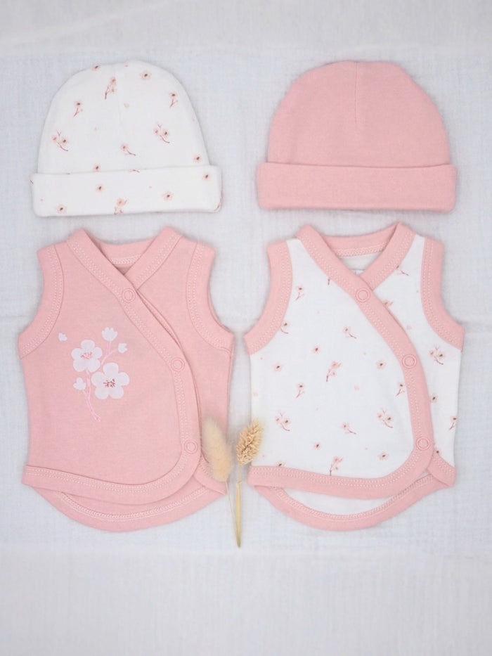 Cherry Blossom 2 Pack Incubator Vest & Hat Set - Organic Cotton