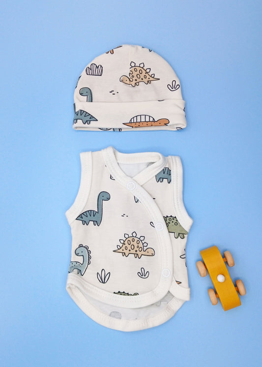 Incubator Vest & Round Hat Set, Dino Buddies (Cream) Incubator Vest & Hat Set Tiny & Small 
