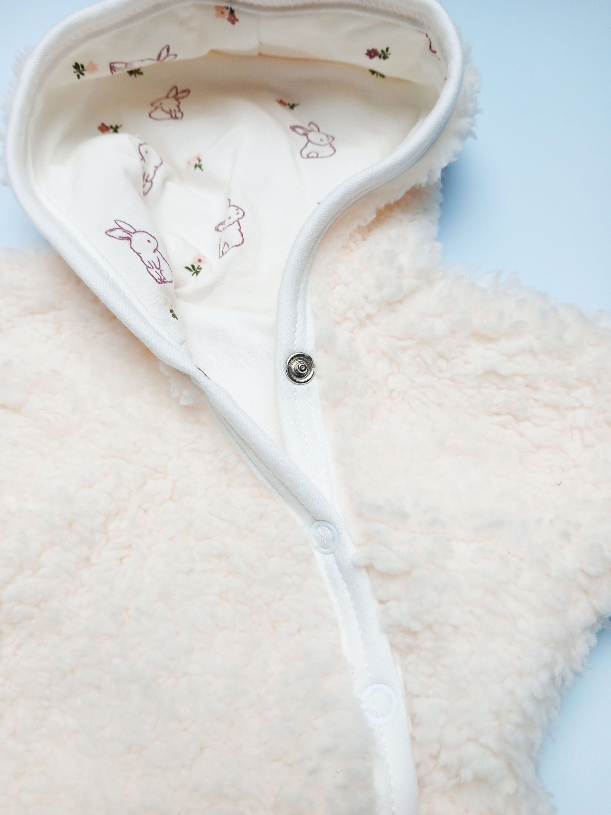Tiny & Small Fluffy Pramsuit - Cream with Rabbit Fabric Hood Snowsuit / Pramsuit Tiny & Small 