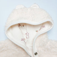 Tiny & Small Fluffy Pramsuit - Cream with Rabbit Fabric Hood Tiny & Small