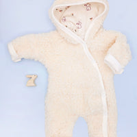 Tiny & Small Fluffy Pramsuit - Cream with Rabbit Fabric Hood Tiny & Small