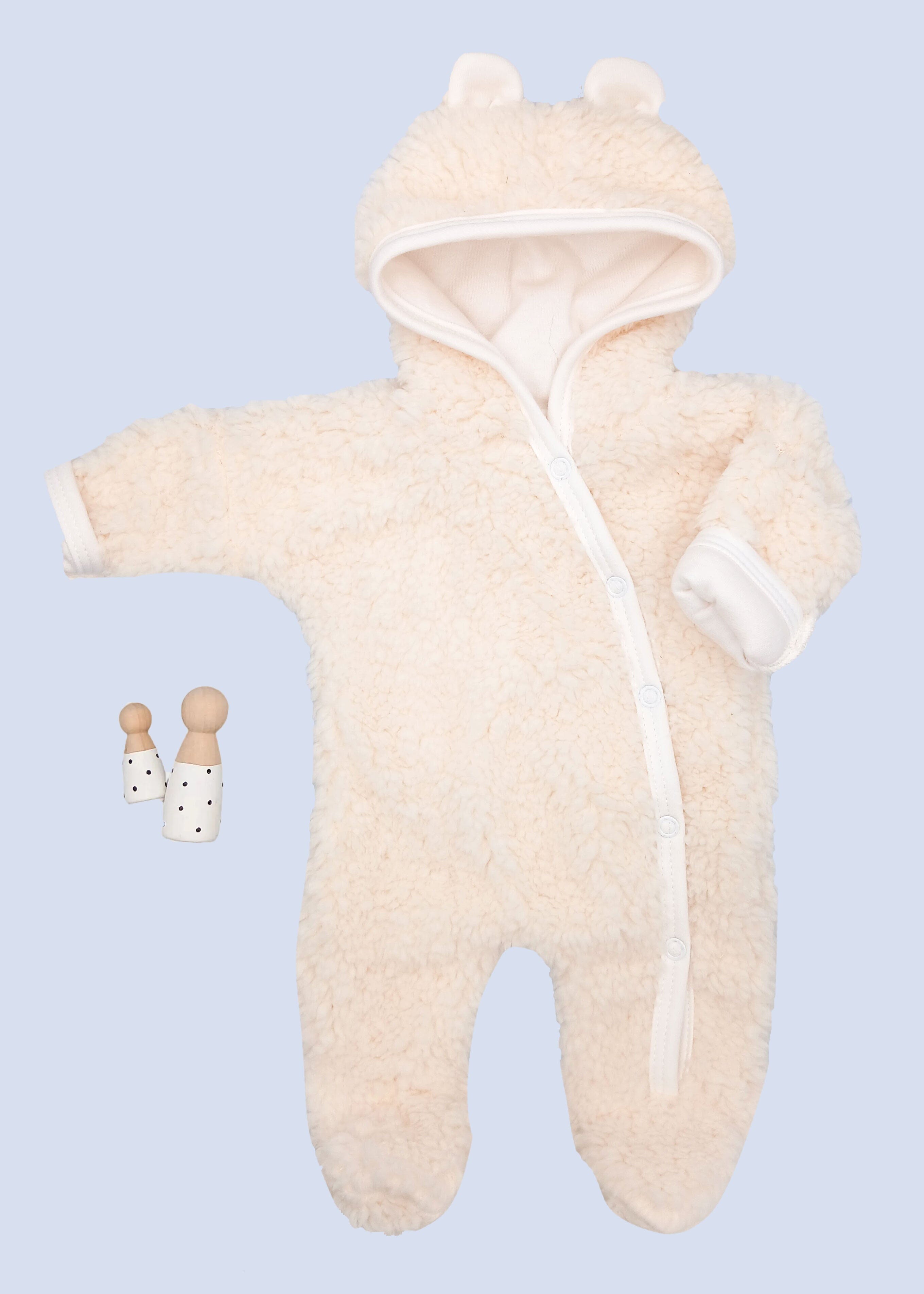 Fluffy Tiny Baby Pramsuit - Cream Tiny & Small