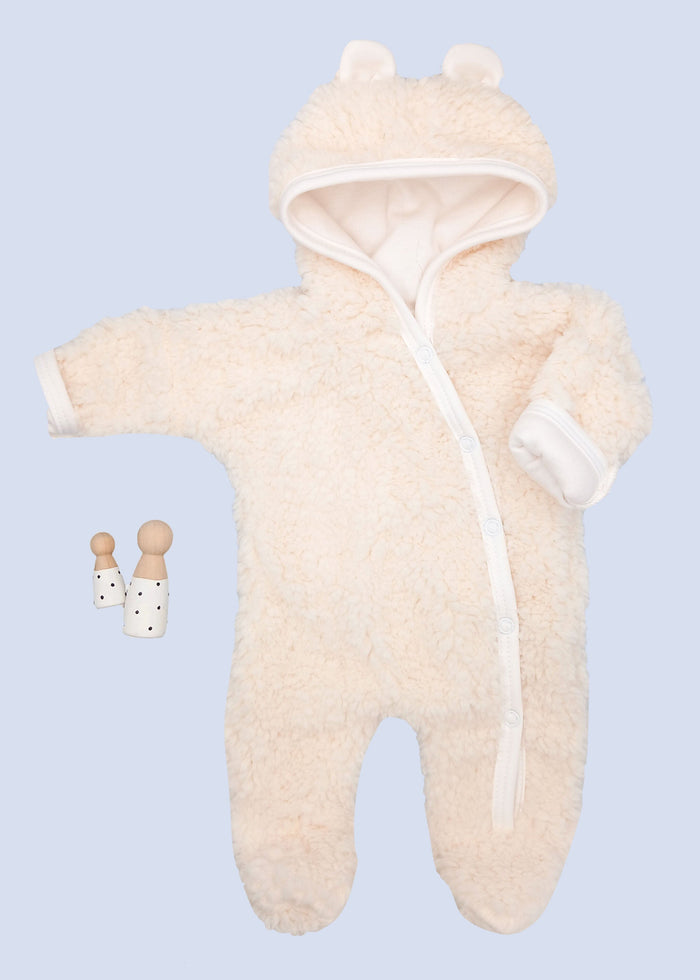 Fluffy Tiny Baby Pramsuit - Cream