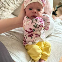 Floral Print 5 Piece Set - Vest, Top, Trousers, Bib & Hat Outfit Soft Touch 