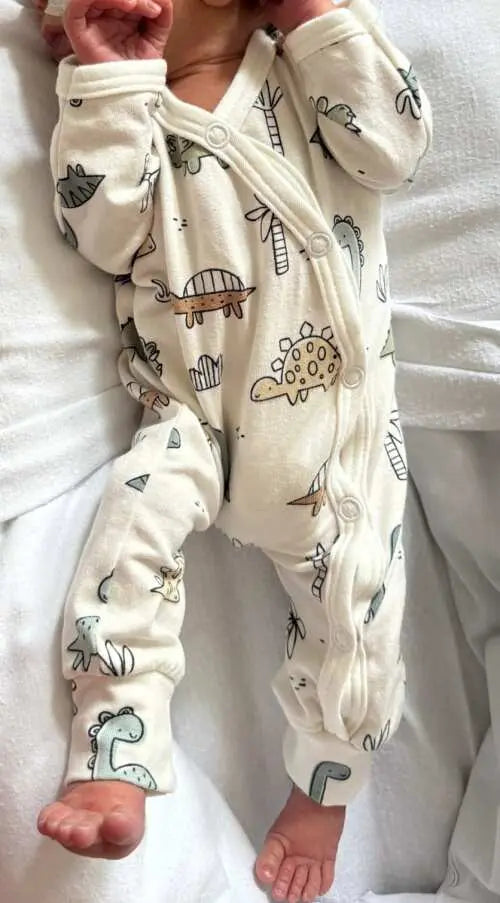 Prem Baby Sleepsuit, Cream Dino Buddies Sleepsuit / Babygrow Tiny & Small 